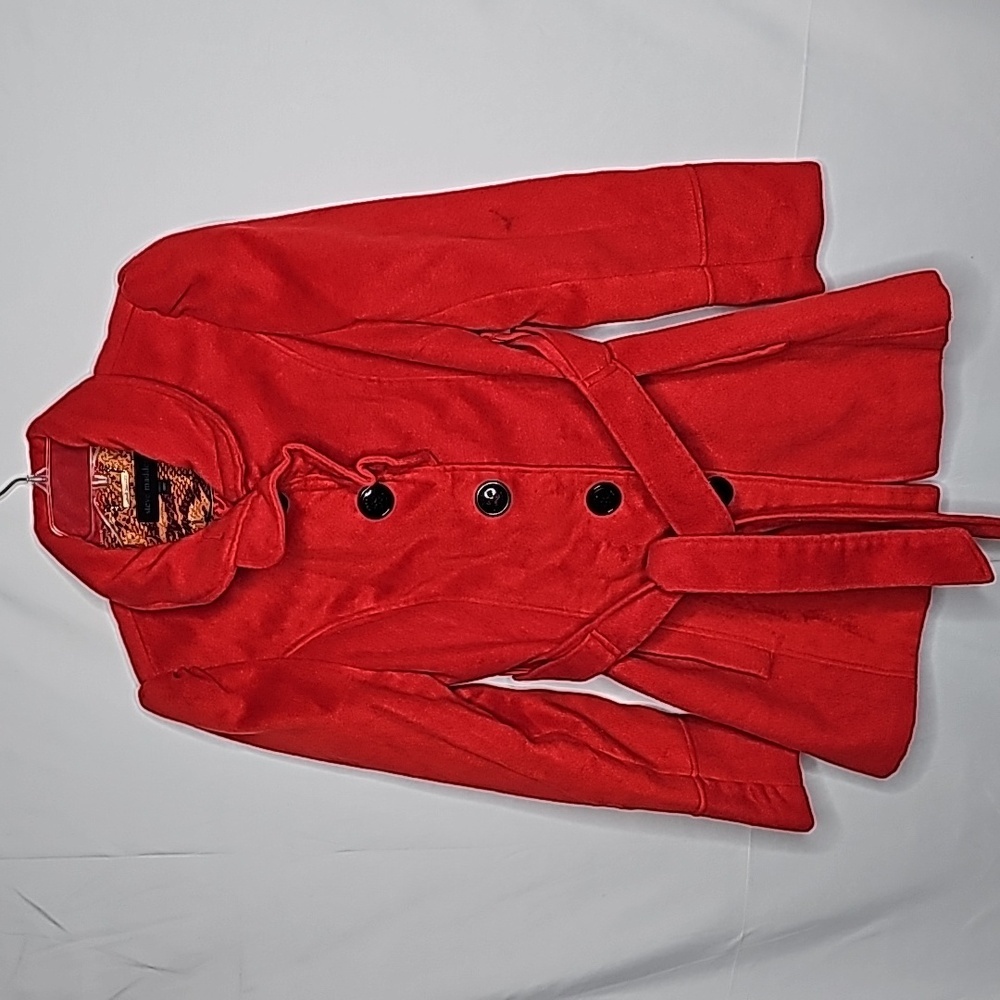 Steve Madden Red Button Down Collared Trench Peac… - image 1